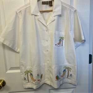 Jane Ashley Woman’s Tropical Embroidered Shirt- Blouse Size Xl Color White